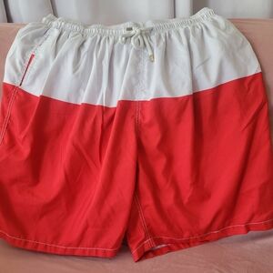 Bold Red and White Men's Swim Trunks